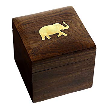 Indian Elephant Jewelry Holder - 4 x 4 x 3.5 Inch Small Wood Box - Jewelry Boxes for Necklaces - Gifts