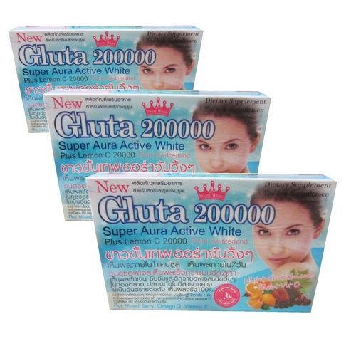 3 X Gluta 200000 /GLUTATHIONE -Super Aura Active White Plus Lemon C Berry Mix