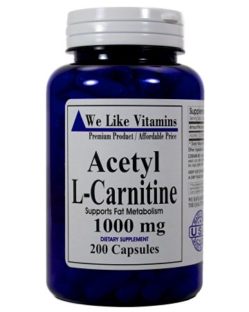 Pure Acetyl L-Carnitine 1000mg 200 Capsules - 100 Day Supply - Best Value Acetyl l carnitine