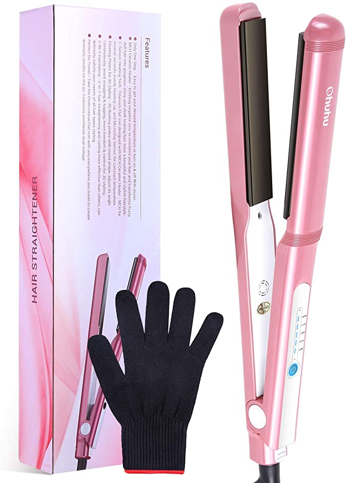 Hair Straightener Flat Iron, Ohuhu 1 Inch Tourmaline Ceramic Straightener and Curling 2 in 1 Flat Iron for Hair Styling, MCH 10s Fast Heating and Stable Temperature Control, Mother's Day