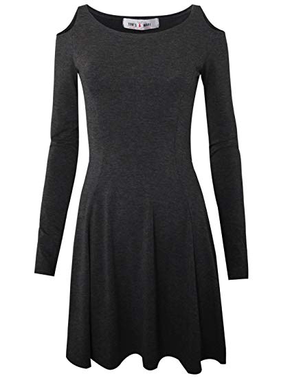 TAM WARE Women's Casual Slim Fit and Flare Round Neckline Dress