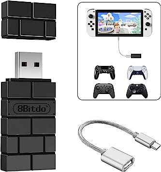 8Bitdo Wireless Adapter Receiver for Xbox One/Xbox Series X & S Controller,PS5,PS4,PS3,Switch Pro Controller,Compatible with Steam Deck,Switch/Switch OLED,PC,Raspberry Pi,Android,with OTG Cable(Black)