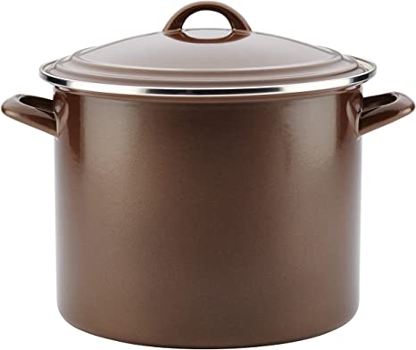 Ayesha Curry Enamel on Steel Stock Pot/Stockpot with Lid, 12 Quart, Brown Sugar