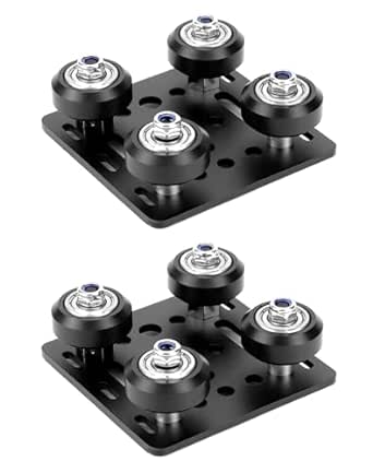 QWORK Small V-Wheel Plate, 2 Pack V-Slot Gantry Rod Plate with Wheel, 65mm X 65mm for 2020V Aluminum Profile Plate, CNC and 3D Printer Parts