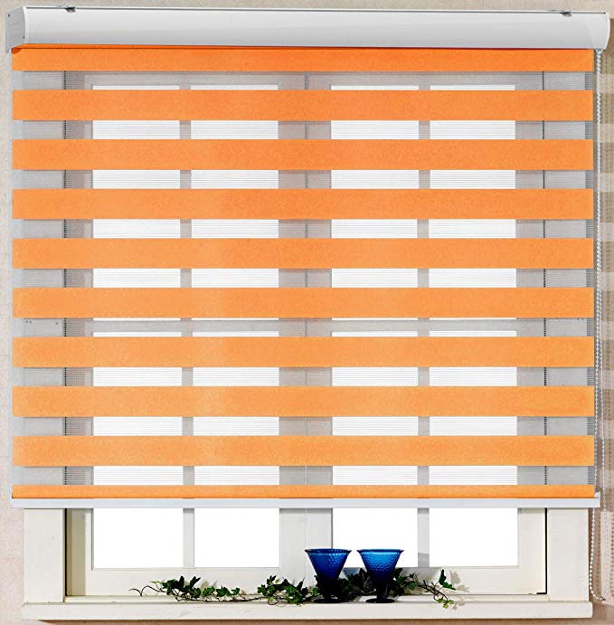 Foiresoft Custom Cut to Size, [Winsharp Basic, Gold, W 31 x H 64 inch] Horizontal Window Shade Blind Zebra Dual Roller Blinds