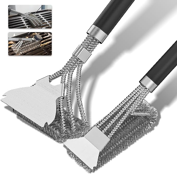 BBQ Cleaning Brush and Scraper, Barbecue Wire Brush for Grill with 2 Styles Replaceable Brush Heads - Steel Barbecue Cleaner for Barbecue Grill Kitchen Cleaning Brush, for All Kinds of Grills