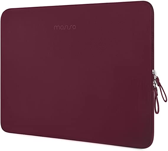 MOSISO Laptop Sleeve Compatible with 13-13.3 Inch MacBook Air/MacBook Pro Retina/2019 2018 Surface Laptop 3/2/Surface Book 2, PU Leather Super Padded Bag Waterproof Protective Case, Wine Red