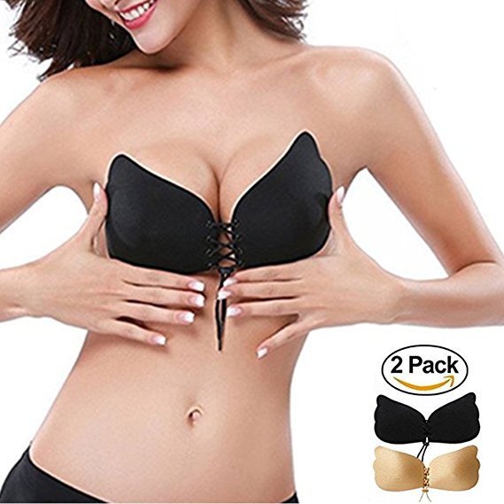 SHANYA Strapless Backless Invisible Adhesive Wing Shaped Push-up Bras (pair of 2,B/C)