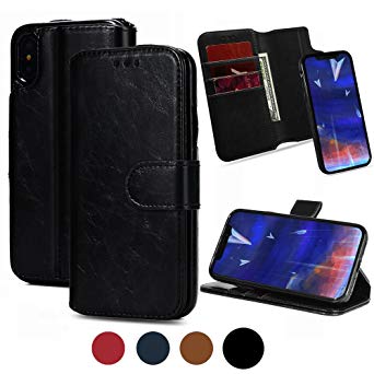iPhone X Wallet Case with Credit/ID Card Holder/Slots&Detachable Magnetic Slim Case, 2 Way Kick-stand, Made with Premium Faux Leather-Black By Weforever