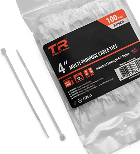 TR Industrial Multi-Purpose UV Resistant Natural Cable Ties, 4 inches, 100 Pack