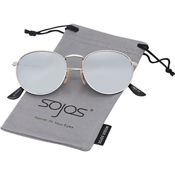 SojoS Small Round Polarized Sunglasses Mirrored Lens Unisex Glasses SJ1014