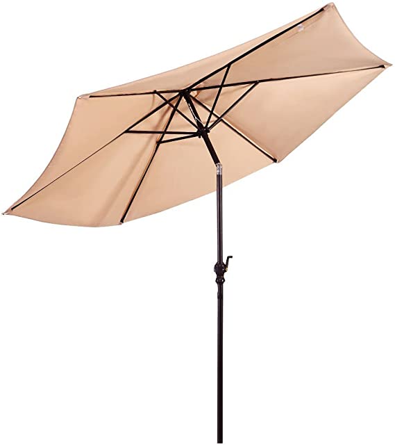 Giantex 10ft Solar Patio Umbrella Sunbrella Without Lights, 6 Ribs Market Steel Tilt w/Crank for Garden, Deck, Backyard, Pool Indoor Outdoor Use