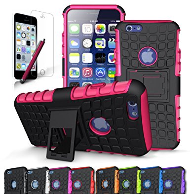 iPhone 6S Plus Case / iPhone 6 Plus Case, CINEYO(TM) heavy Duty Rugged Dual Layer Case with kickstand (Apple iPhone 6S Plus Case / iPhone 6 Plus - 5.5" case Black) (Hot Pink)
