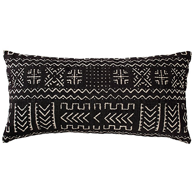 Rivet Mudcloth-Inspired Pillow, 12" x 24", Onyx