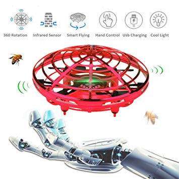Flying Toys, Boys Toys Hand Operated Flying Ball Drone Kids Toys with 2 Speeds LED Light Mini UFO Drone for Boys or Girls Toys (Red)