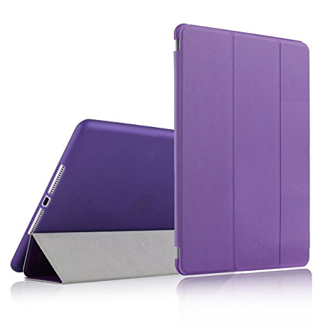 iPad Air 2 Case , iXCC New Enhanced Tri-fold Stand Smart Case Cover with [Soft TPU Back] and Built-in Magnet for Auto Sleep / Wake Function - Purple
