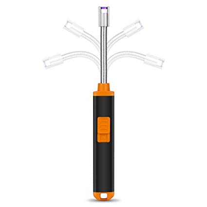 Candle Lighter Electric Lighter Long - Rechargeable Long Neck Plasma Arc Lighters Long,Windproof Grill Lighter for Home Kitchen BBQ Camping Stove Outdoor Sports Activities (Orange)