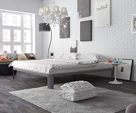 In Style Furnishings Contemporary Low Profile Lunar Platform Bed with Metal Frame & Strong Slats - Full Size Bed Frame, Grey