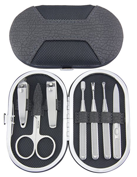 Maketop High Qualiy Travel Beauty Care Tools ,100% Stainless Steel 7pcs Portable Manicure Set & Pedicure Kit (Dark Grey /Silvery )