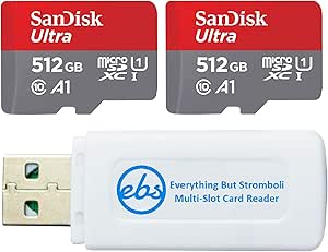 SanDisk Ultra 512GB MicroSDXC UHS-I Memory Card Class 10 (Bulk Two Pack) Bundle with (1) Everything But Stromboli MicroSD & SD Memory Card Reader