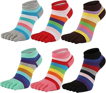 Women Toe Socks 5 Finger Cotton Wicking Athletic 6 Pack 3 Pack