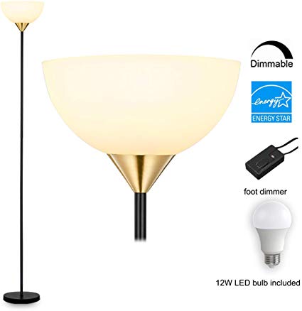 Floor Lamp,Dimmable Standing Torchiere Floor Lamp for Living Room,Bedroom,Office,Reading & Working,12W 2700K Warm White LED Bulb Included,69inch Modern Tall Standing Pole Light,Uplight,Black