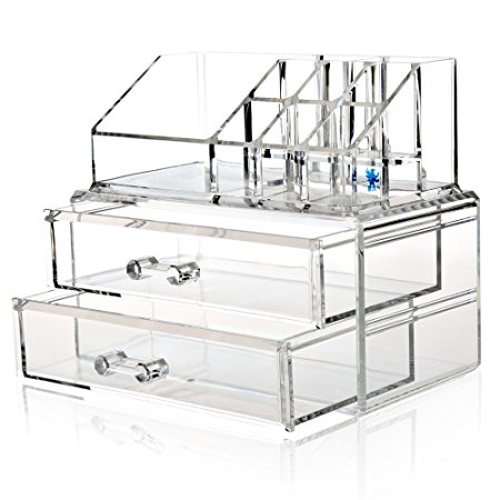 H&S® Acrylic Clear Make up Makeup Organiser Cosmetic Box - 2 Drawers