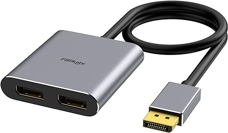 fairikabe DisplayPort to Dual DisplayPort Splitter 4K60Hz for Dual Monitor Adapter, MST Display Port Splitter Extend Dual Display Port 1 in 2 Out, Dual Monitor Splitter for Desktop PC Laptop