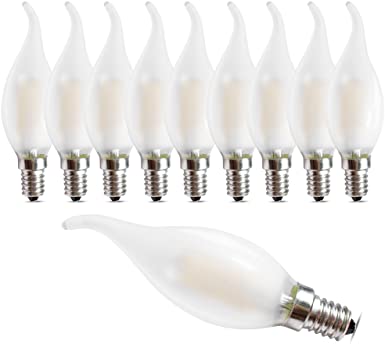 Candelabra LED Bulb, E12 Base LED Candle Bulbs, Dimmable C35 Flame Shape Bent Tip,4 Watt LED Light Bulb,2700K Warm White, Frosted Glass Cover,10 Pack