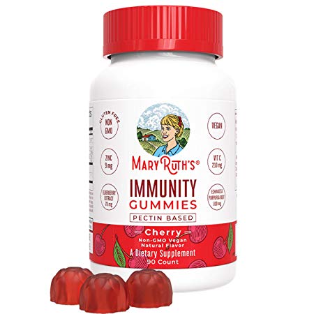 Immunity Gummies by MaryRuth's - Immune System Booster for Kids & Adults - Echinacea, Elderberry, Vitamins C, D & Zinc - Organic Ingredients Vegan Non-GMO Gluten-Free Pectin-Based Cherry Flavor 90ct