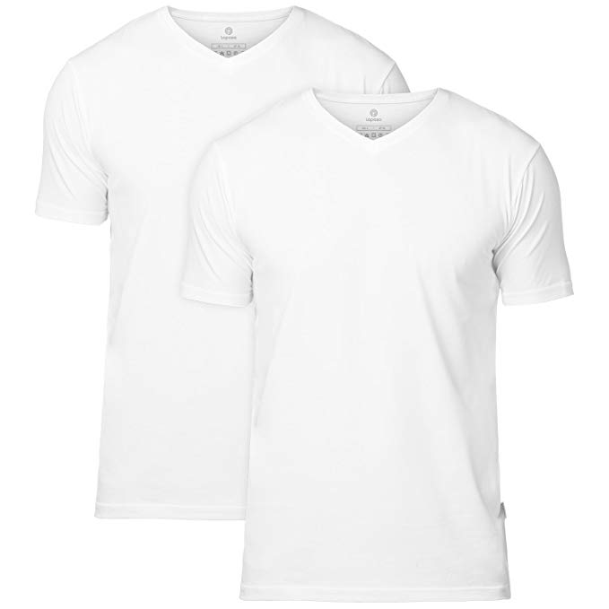 LAPASA 2 Pack Men's Vests - Premium Stretch Cotton - Super Soft Short Sleeve T-Shirts Stretch Undershirts Slim Fit M05, M06
