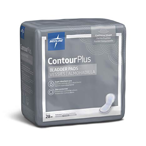 Medline Contour Plus Bladder Control Incontinence Pads, Maximum Absorbency, 6.5" x 13.5" (Pack of 28)