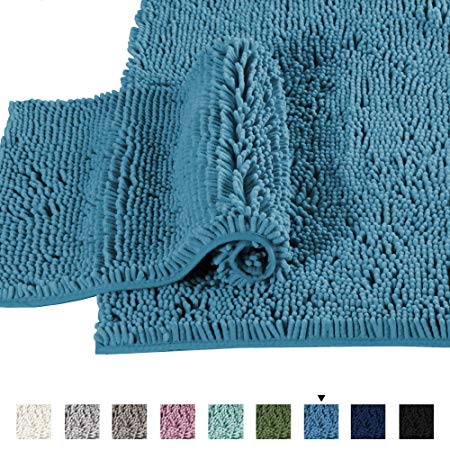 Dark Teal Bath Mats for Bathroom Non Slip Ultra Thick and Soft Chenille Plush Floor Mats Bath Rugs Set, Microfiber Door Mats for Kitchen/Living Room (Pack 2-20" x 32"/17" x 24")