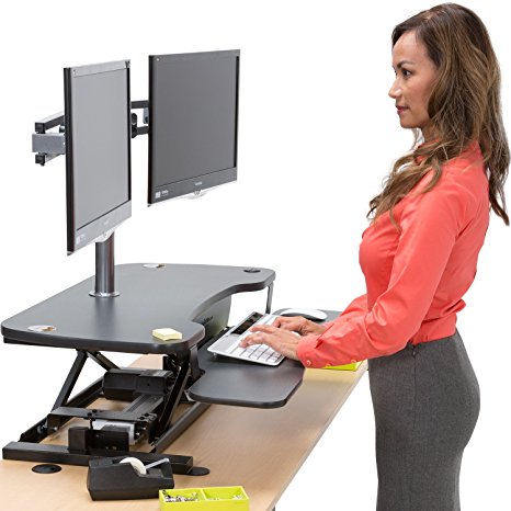 VersaDesk 48" Power Pro by VersaTables - Push Button Motorized Height Adjustable Standing Desk. Electric Desk Riser with Keyboard Tray. Black.