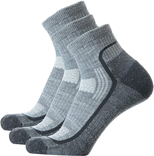SOLAX 72% Men's and Women's Merino Wool Hiking Socks, Outdoor Trail,Trekking, Cushioned, Breathable Quarter Socks 3 Pack