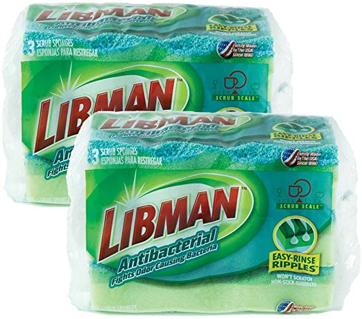 Libman Antibacterial Sponge, 2.75x4.5x1, Green 6 Each