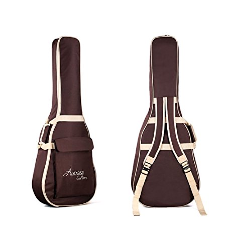 High Quality 40 41 Inch Acoustic Guitar Waterproof Thicken Padded Bag Advanced Guitar Case with Double Strap and Outer Pockets (Coffee)