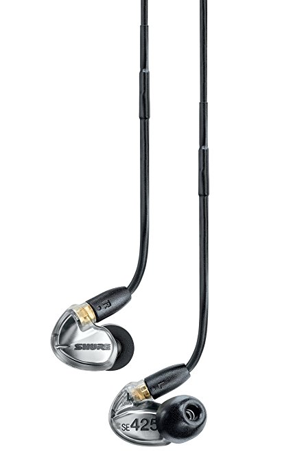 Shure SE425-V-E Premium Sound Isolating Earphones, dedicated tweeter and woofer for accurate and balanced sound, detachable cable, silver/metallic - dual driver