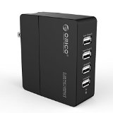 ORICO 34W 68A 4-Port Travel Wall USB Charger with Foldable Plug and Super charging Technology for iPhone 6s66 plus iPad Air 2Mini 3 Samsung Galaxy S6 Edge HTC M9 Nexus and More -BlackDCX-4U