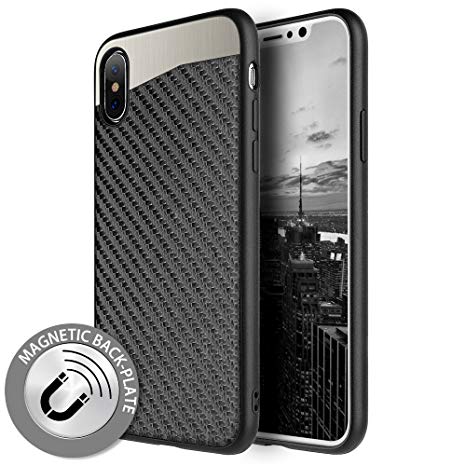 Microseven Compatible with iPhone XR 6.1" Case, [Carbon Fiber Finish] [Light Thin Cover] [Non Slip] [Bulit-in Metal Plate Works with a Magnet Mount ] Case for iPhone (XR 6.1")