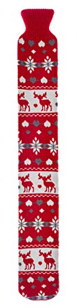 LIVIVO 2L Long Hot Water Bottle with Soft, Removable and Washable Fleecy Cover (Christmas Style)