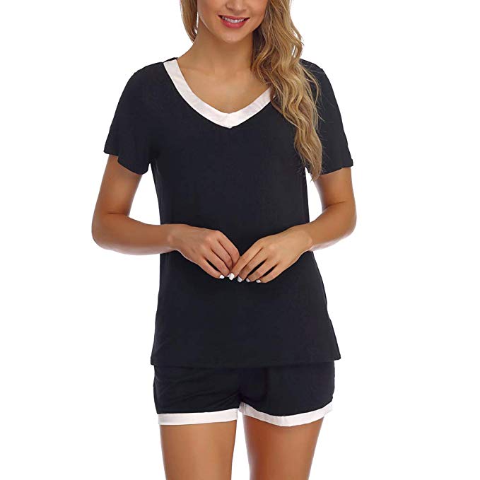 Tiddylove Women Pajama Set V-Neck Short Sleeves Sleepwear Modal Soft Nightwear S-XXL