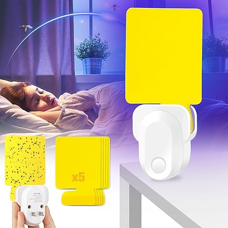 1 Pack Plug in Fly Traps for Indoors, Flea, Mosquito, Fly, Gnat, Moth, and Bug Killer Catcher, Fruit Flying Traps for Indoor and Office, Mosquito Trap with Night Light and 5 Sticky Boards