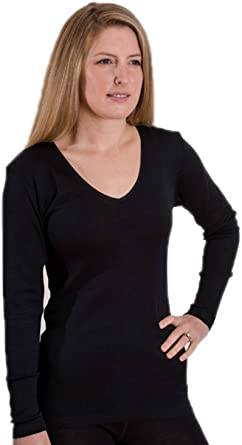 Hocosa Women's Organic Wool-Silk Long-Underwear Shirt, Long Sleeve, V-Neck