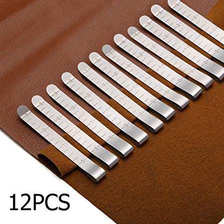 KINGSO 12 Pcs 3'' Stainless Steel Sewing Clips Ruler Hemming Clips Measure Clip Hemmer No Pin Hem Clip Marking Ruler Guides Silver