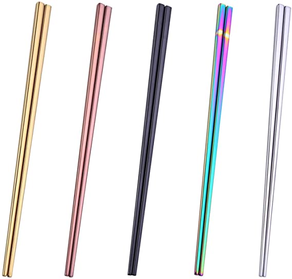 Dtdepth Stainless Steel Chopsticks - 5 Pairs Multicolor Reusable Dishwasher Safe Chopsticks, Lightweight, 304 Stainless Steel, Easy to Use