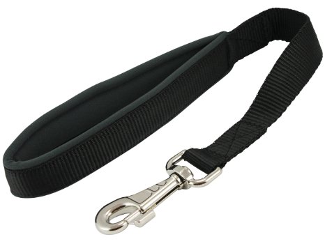 Short Dog Leash Padded Handle 1" Wide Nylon Traffic Lead 18" Long Black Large