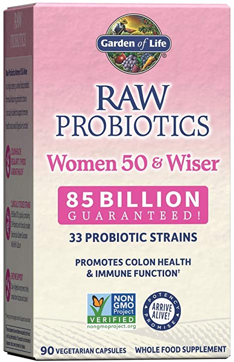 Garden of Life Raw Probiotics Women 50 & Wiser - Acidophilus Live Cultures, Probiotic-Created Vitamins, Minerals, Enzymes and Prebiotics, Gluten Free, 90 Vegetarian Capsules