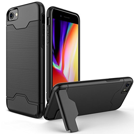 iPhone 8 Case, iPhone 7 Case, ALPHABETT [Card Slot Holder] Dual Layer Advanced Shock Absorption Protective case with Card Holder Apple iPhone 7/ iPhone 8 (Black)