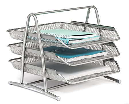Mindspace 3 Tier Desk Tray Office Organizer | The Mesh Collection, Silver